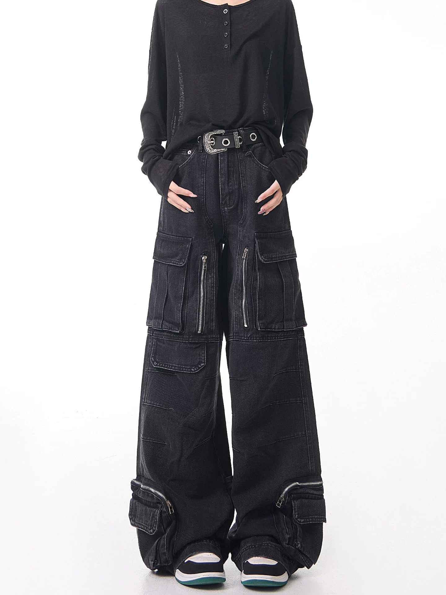 Quần jean nhiều túi thiết kế cổ điển của KEN STUDIO dành cho nữ, quần ống rộng đa năng, kiểu dáng rộng rãi, thích hợp cho mùa xuân và mùa thu mới