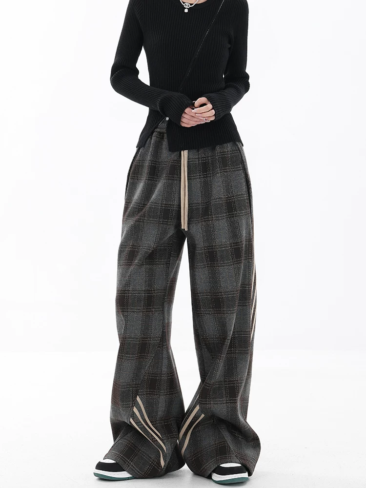 KEN STUDIO quần kiểu dáng cổ điển mới mùa xuân thu dành cho nữ, quần kẻ sọc ống đứng thon gọn eo, kiểu dáng cổ điển.