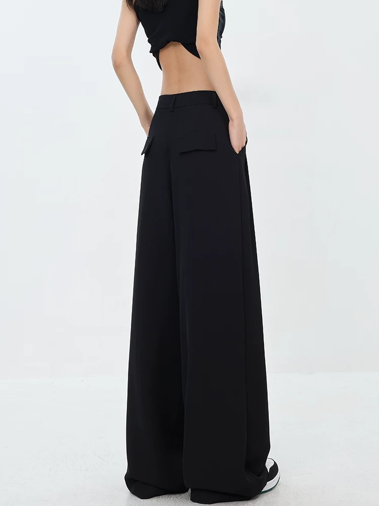 Quần âu nữ KEN STUDIO2025 Xuân Thu mới màu đen dáng thẳng, xếp ly, cạp cao, rộng rãi, tôn dáng, phong cách thường ngày