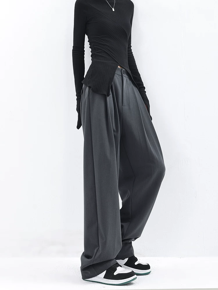 KEN STUDIO quần âu dáng rộng mới đầu thu dành cho nữ với thiết kế xếp ly quần ống rộng độc đáo