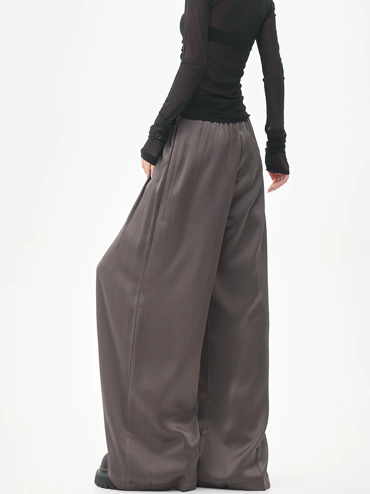 KEN STUDIO quần tây ống rộng xếp ly màu kaki mới mùa hè dành cho nữ, quần cạp cao, dáng rộng, quần rộng và tôn dáng