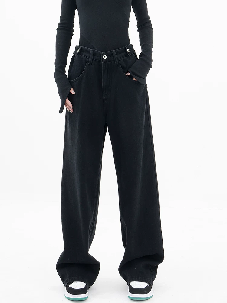 KEN STUDIO Xuân Thu Mới Quần Jean Đen Nữ Cao Cấp Thẳng Rời Giảm Béo Quần Ống Rộng Quần Âu