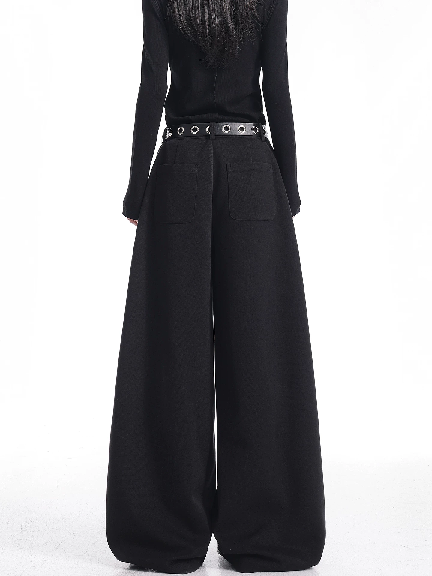 KEN STUDIO Quần tây ống rộng len đen thu đông mới dành cho nữ, dáng rộng, thon gọn, quần dài dày dặn