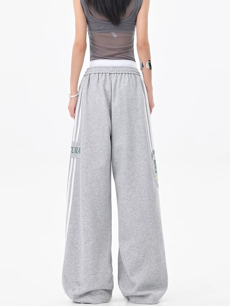 KEN STUDIO Quần thể thao in chữ phong cách retro kiểu Mỹ dành cho nữ quần thể thao ống rộng dáng rộng đa năng