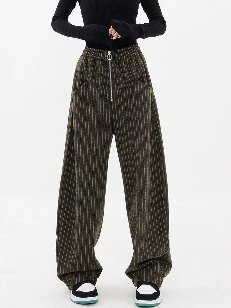 Quần thể thao dày KEN STUDIO dành cho nữ, quần dài dáng rộng đa năng dáng rộng mùa thu đông mới có sọc