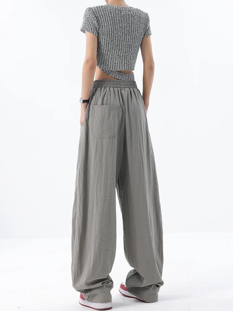 KEN STUDIO thiết kế độc đáo quần ống rộng mỏng dành cho nữ, quần ống rộng lưng thun co giãn mùa hè, quần chuối dáng rộng thông thường.