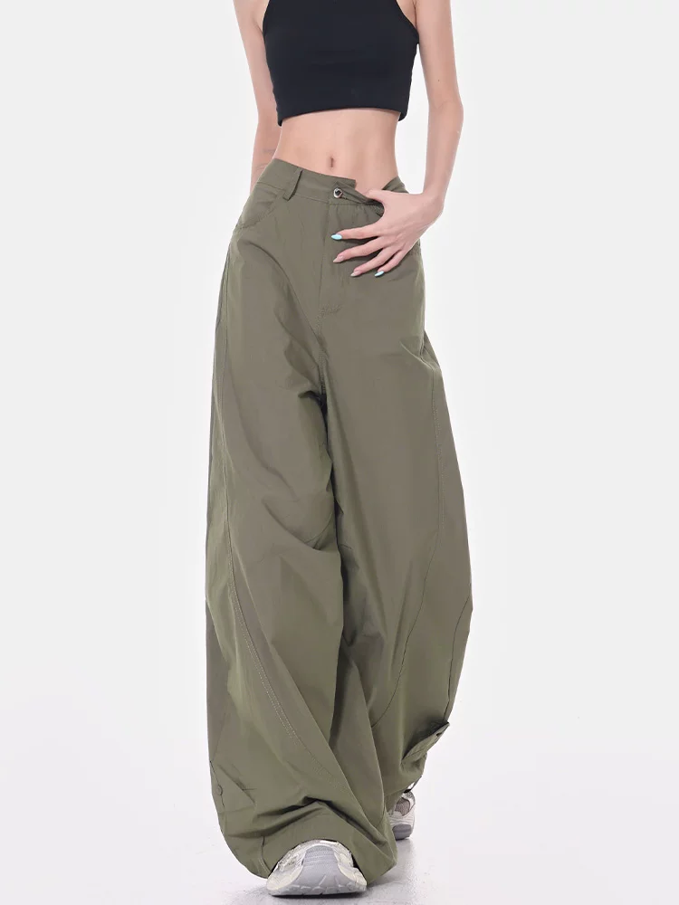 KEN STUDIO phong cách đường phố cay cay thiết kế quần cargo dáng rộng nữ mùa hè mới quần ống rộng lưng cao thẳng