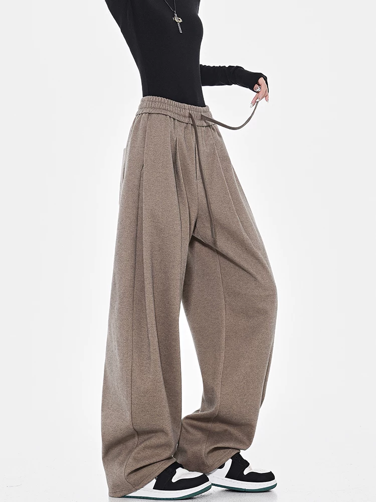 Quần dài ống rộng chất liệu dày dặn kiểu dáng lười biếng mùa thu đông của KEN STUDIO dành cho nữ