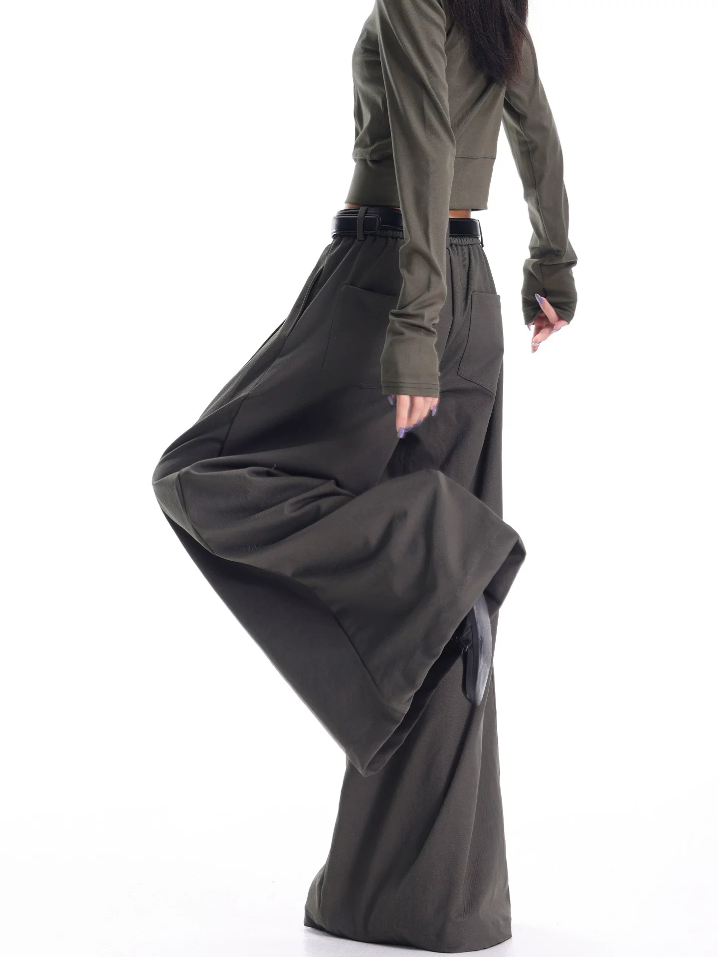 KEN STUDIO mùa thu đông mới phong cách retro thẳng quần ống rộng thường ngày dành cho nữ quần ống rộng cạp cao giảm béo quần Yamamoto