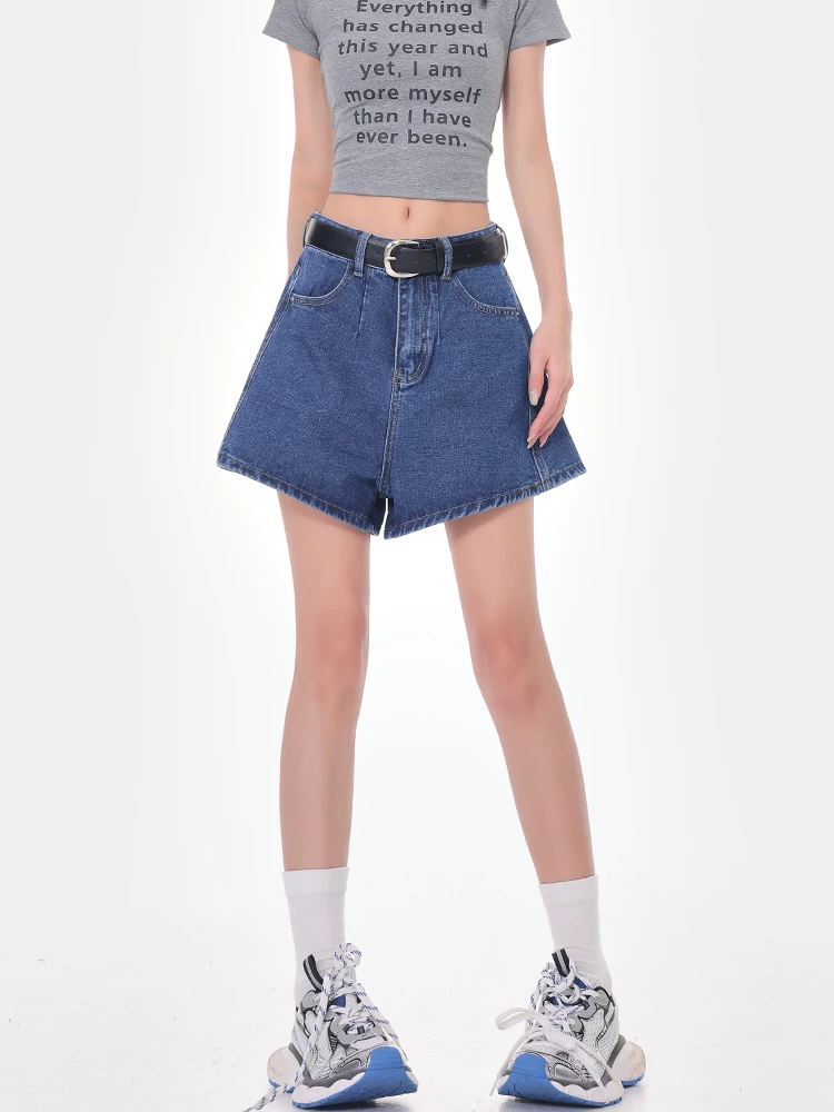 Quần short denim KEN STUDIO dành cho nữ mùa hè 2025, kiểu dáng ôm dáng, lưng cao, dáng chữ A, tôn dáng hot girl