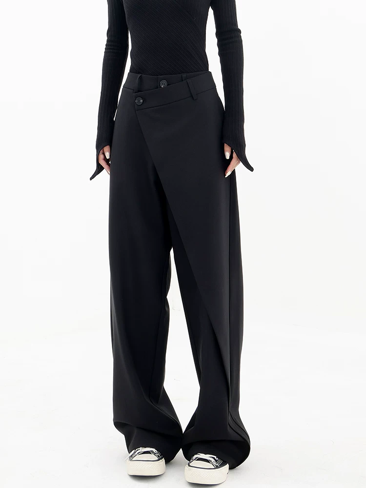 KEN STUDIO Quần âu thiết kế mới mùa xuân thu dành cho nữ, quần ống rộng dài đến sàn, dáng rộng và xếp nếp.