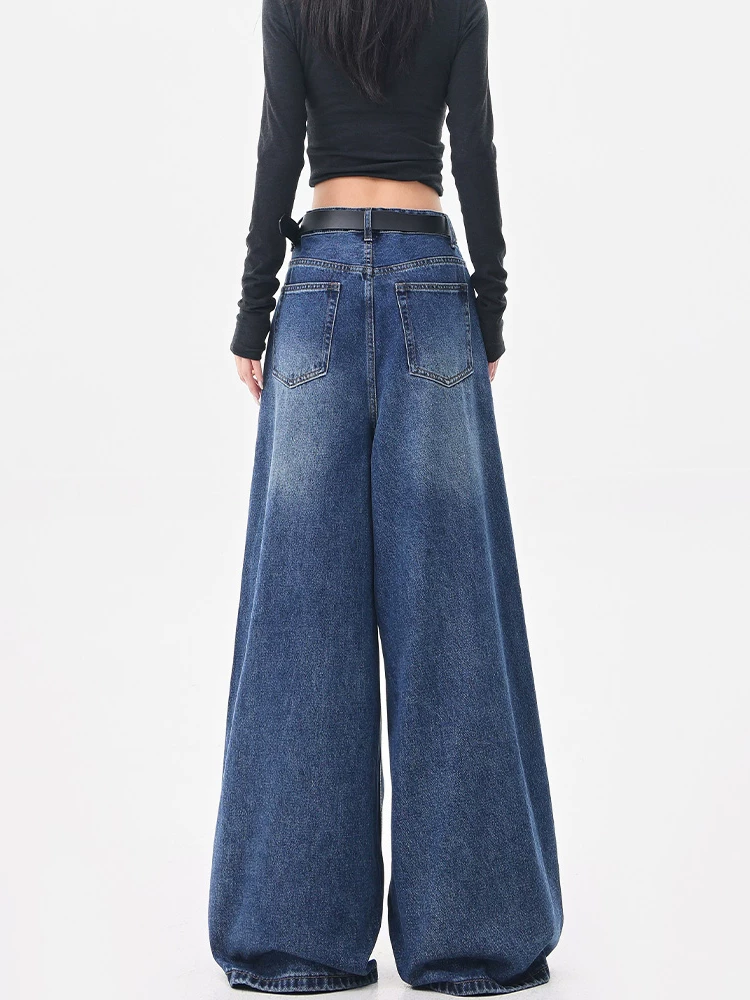 KEN STUDIO Quần jean kẻ sọc chắp vá kiểu Mỹ dành cho nữ, quần ống rộng thẳng lưng cao mới mùa hè và mùa thu.