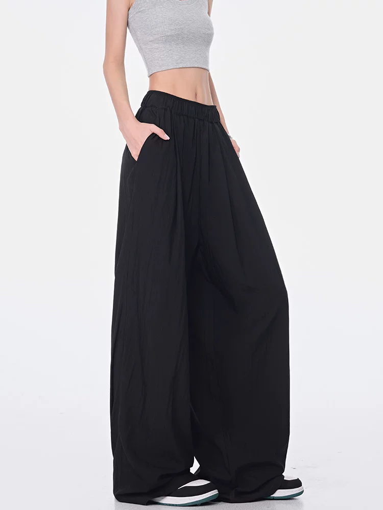 KEN STUDIO quần ống rộng xếp ly màu đen mới mùa hè dành cho nữ, quần Yamamoto dài đến sàn, dáng rộng, đa năng, phong cách giản dị
