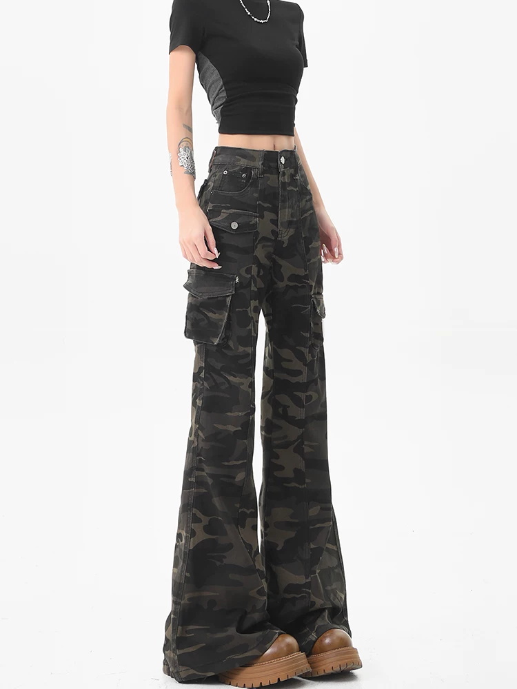 KEN STUDIO Quần jean ống loe kiểu hot girl phong cách Mỹ dành cho nữ, quần dài ôm sát lưng cao mới mùa xuân thu