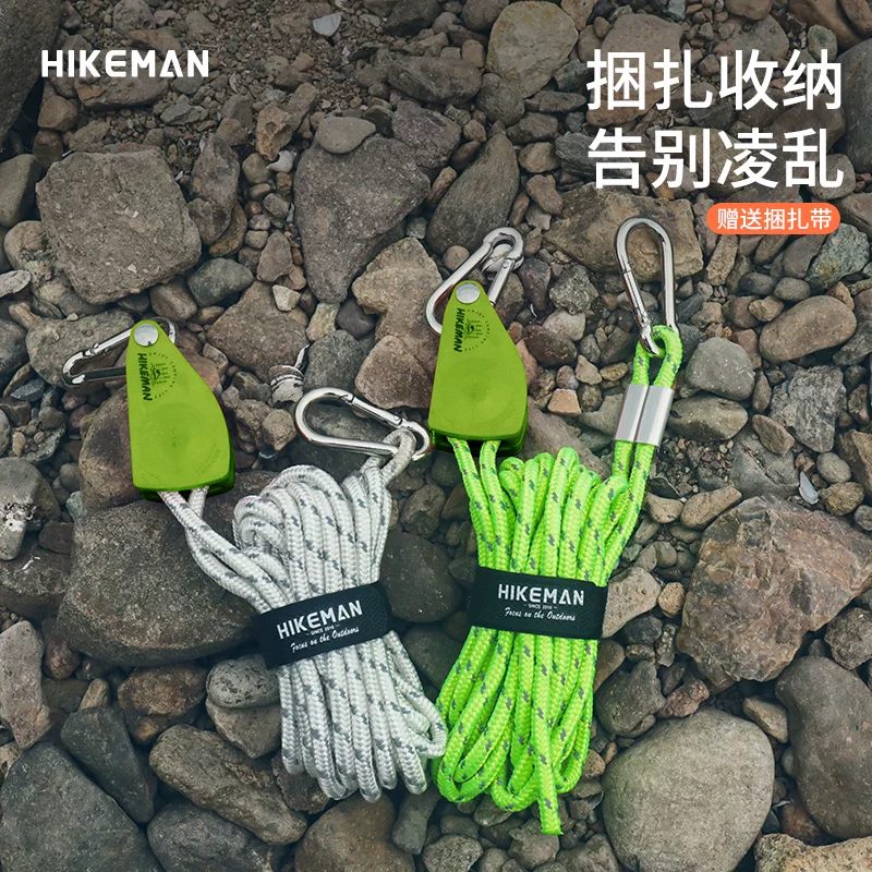 Dây kéo dù ngoài trời phản quang chống trơn trượt, dày 6mm, có bộ điều chỉnh lực căng nhanh, dùng cho lều, mái che