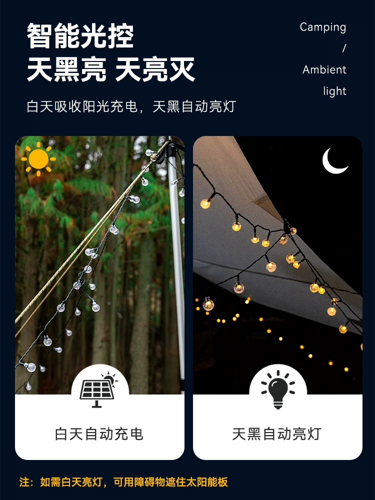 Đèn dây năng lượng mặt trời cắm trại LED chống nước ngoài trời, đèn treo tạo không khí cho lều, đèn tiết kiệm năng lượng trang trí sân vườn, đèn bong bóng