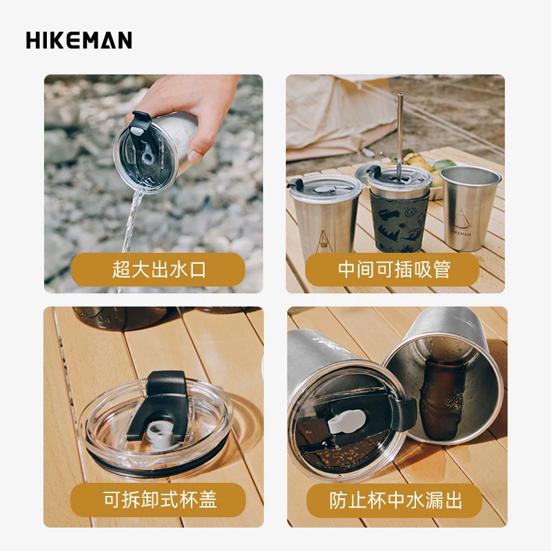 HIKEMAN cắm trại ngoài trời cốc cắm trại di động cốc trà và cà phê cốc nước thép không gỉ 304 bộ cốc một lớp