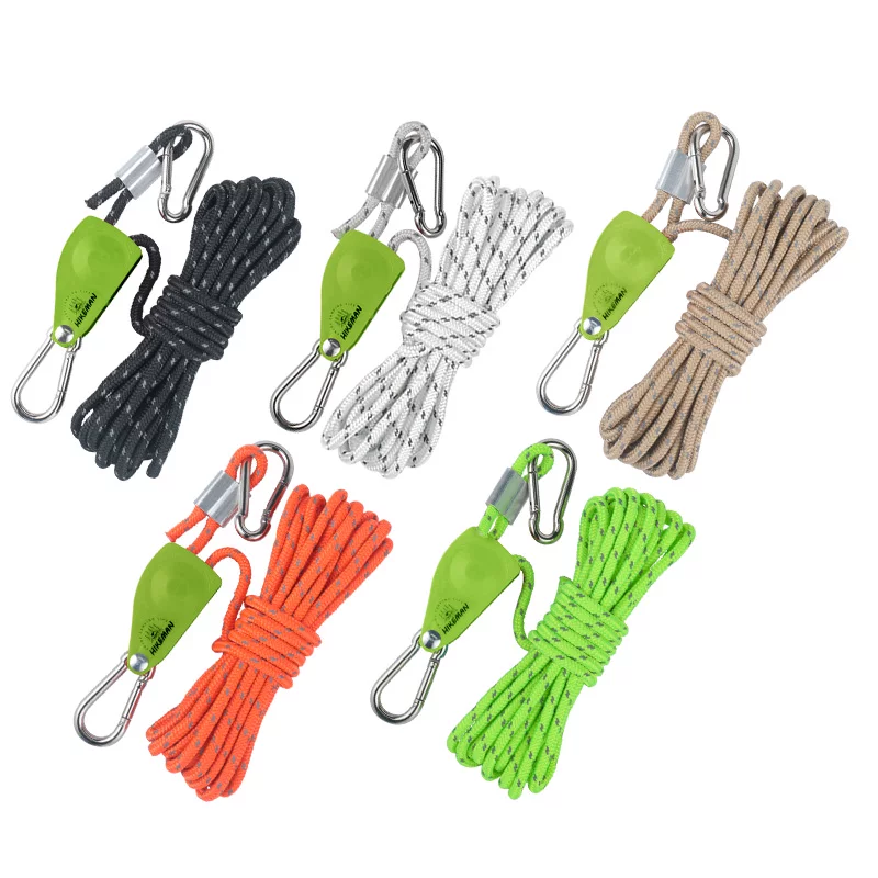 Dây kéo dù ngoài trời phản quang chống trơn trượt, dày 6mm, có bộ điều chỉnh lực căng nhanh, dùng cho lều, mái che