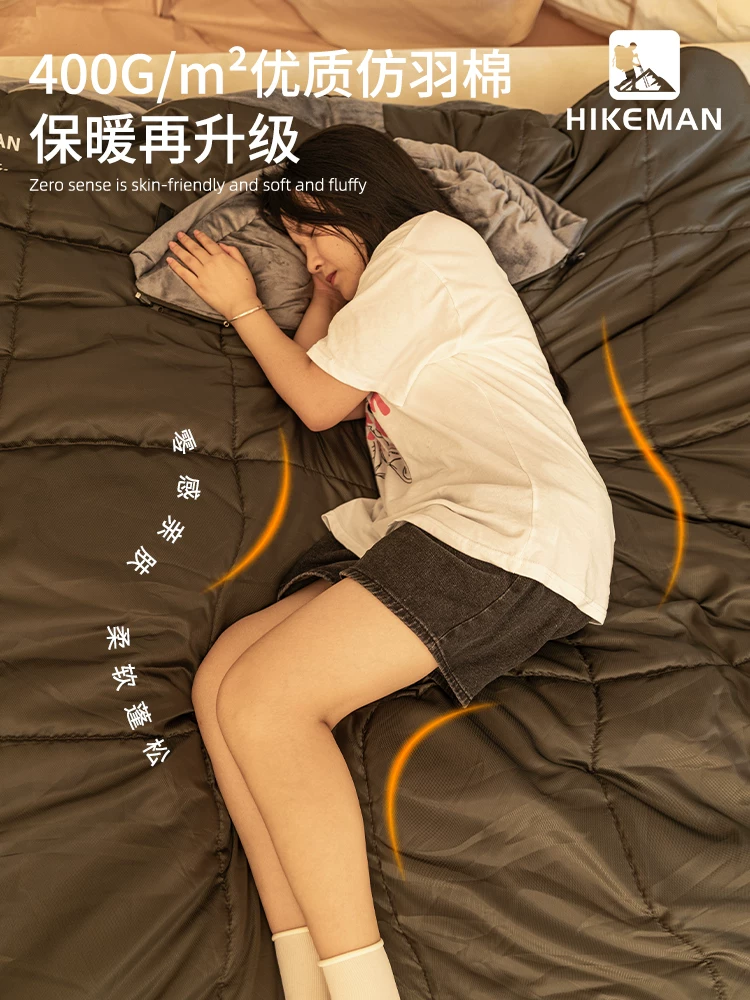 Túi ngủ dành cho người lớn cắm trại ngoài trời qua đêm, dày dặn cho mùa đông, bông chống lạnh, sử dụng đơn/đôi để cắm trại và nghỉ trưa.