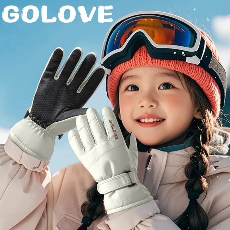 Găng tay trượt tuyết cho trẻ em mùa đông, không thấm nước cho bé gái và bé trai chơi trong tuyết, chống lạnh cho vùng Đông Bắc, ấm áp và chống gió cho học sinh tiểu học đi học.