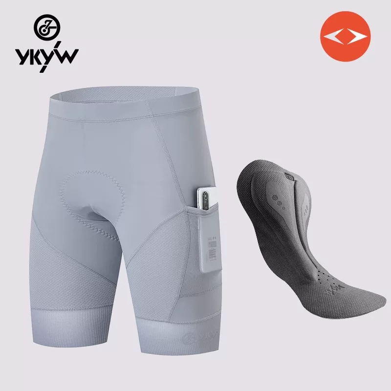 Quần short đi xe đạp có đệm hình mũi tên đôi YKYW dành cho nam, quần short đựng đồ mùa hè dành cho xe đạp và xe đạp leo núi, không dây đeo, co giãn và co giãn.
