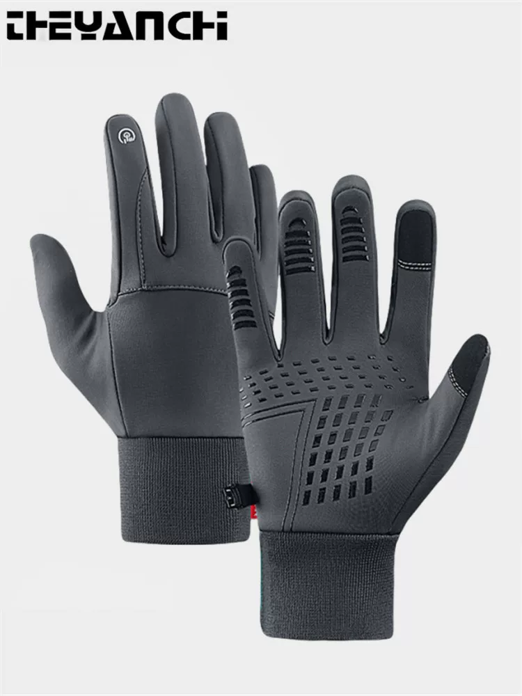 Găng tay đi xe đạp dành cho nam, kiểu dáng mùa đông, ấm áp, chống gió, chống thấm nước, chống trượt, tương thích với màn hình cảm ứng, lót lông cừu, dành cho xe điện ngoài trời.