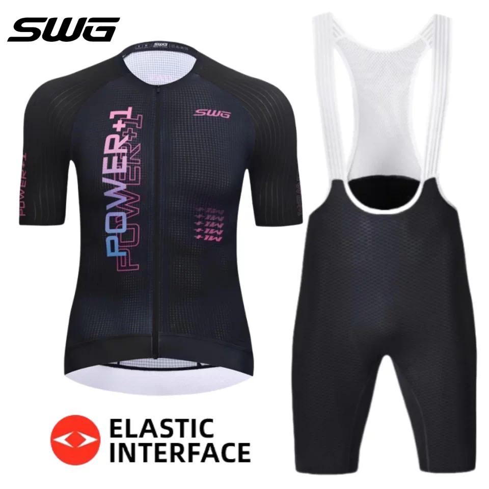Áo thể thao đạp xe SWG Mingsheng dành cho nam, bộ đồ chuyên nghiệp, thoáng khí, thấm hút mồ hôi, quần đạp xe có dây đeo, áo ngắn tay ôm sát.