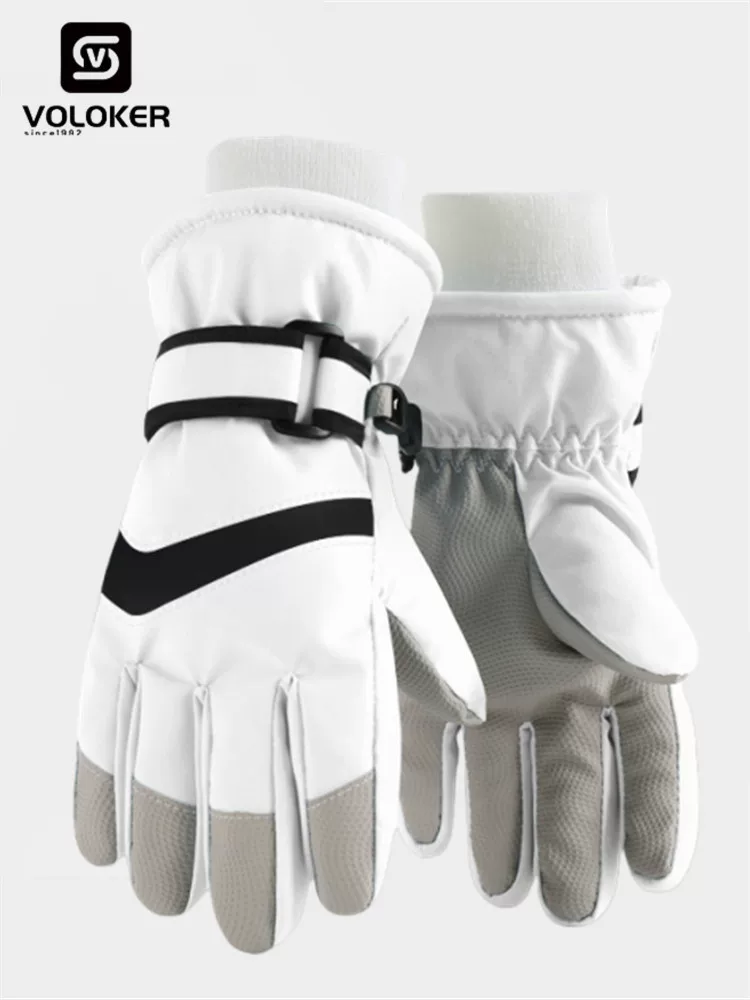 Găng tay trượt tuyết cho trẻ em để chơi ngoài trời dưới tuyết, thiết kế hoạt hình, chống gió, chống thấm nước, lót lông cừu, dày dặn, chống lạnh mùa đông, năm ngón tay, ấm áp.