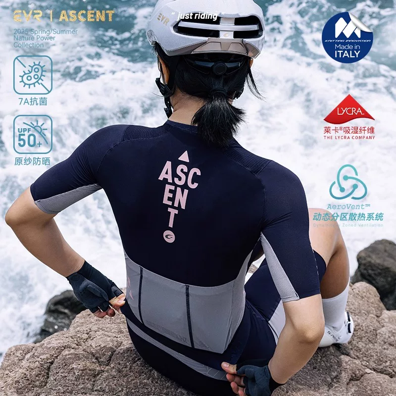 EVR-Breakthrough Áo đi xe đạp dành cho nữ mùa hè Áo đi xe đạp đường trường ngắn tay chắp vá Áo nhanh khô thoáng khí ASCENT