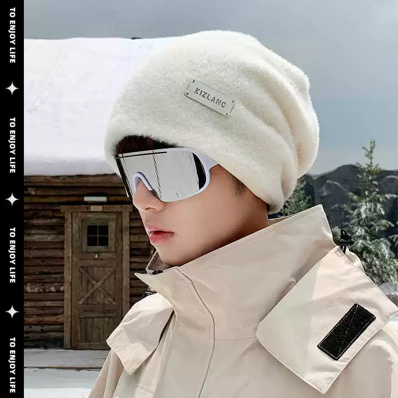 Mũ len rộng vành nam kiểu mới 2024, dành cho đầu to, mùa thu đông, giữ ấm tai, mũ giữ nhiệt chống lạnh, phong cách Mỹ, logo kim loại.