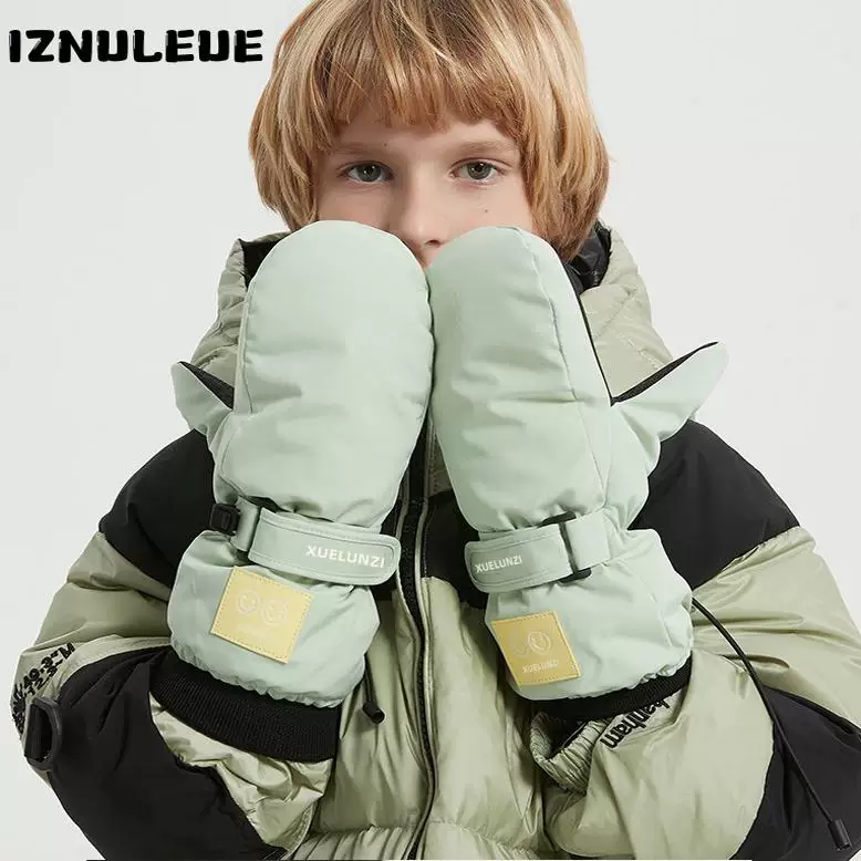 Găng tay trượt tuyết cho trẻ em giữ ấm trong mùa đông, dày dặn và không thấm nước, lót lông cừu cho bé trai, chống trượt, chống mài mòn khi đi du lịch cho bé gái, chơi tuyết, dây đeo chống thất lạc