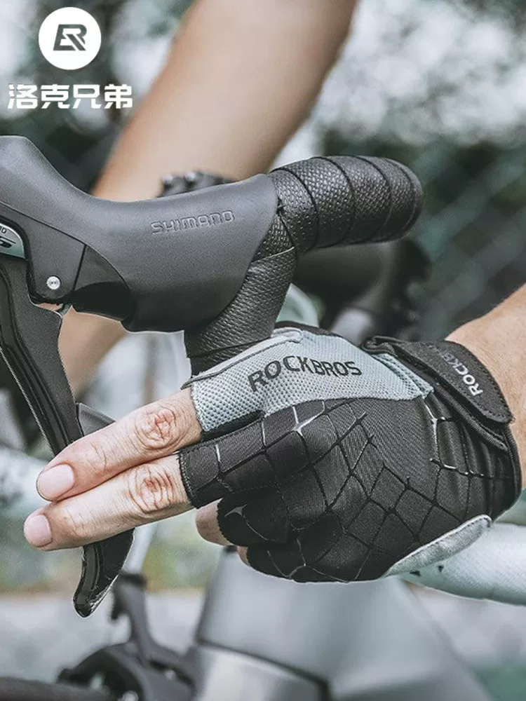 Găng tay đi xe đạp Rock Brothers nửa ngón tay nam chống trượt chống sốc mùa hè xe đạp leo núi xe đạp đường trường găng tay ngắn ngón tay