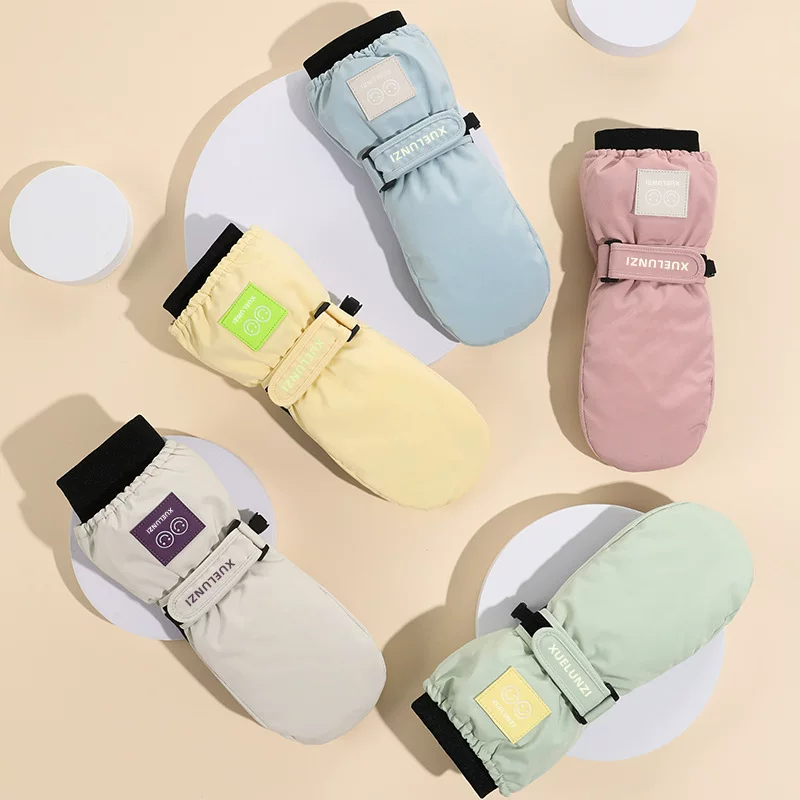 Găng tay trượt tuyết cho trẻ em giữ ấm trong mùa đông, dày dặn và không thấm nước, lót lông cừu cho bé trai, chống trượt, chống mài mòn khi đi du lịch cho bé gái, chơi tuyết, dây đeo chống thất lạc