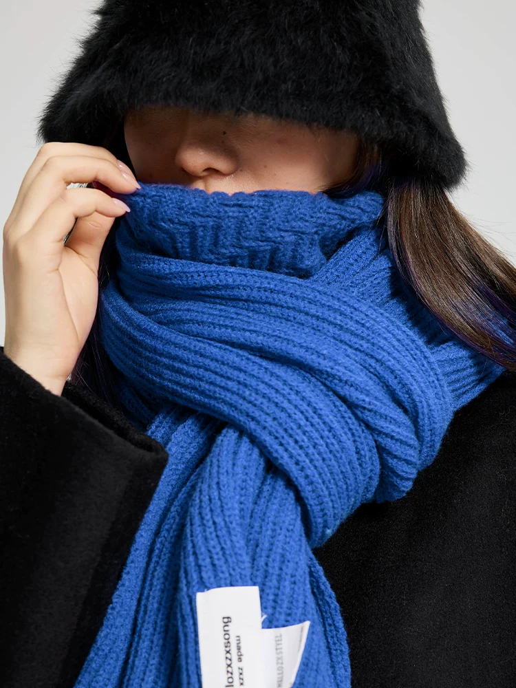 Khăn quàng cổ dành cho nữ, màu xanh Klein mùa đông, quà tặng sinh nhật, khăn quàng cổ dệt kim mùa thu cao cấp đa năng màu xanh ấm áp chống gió