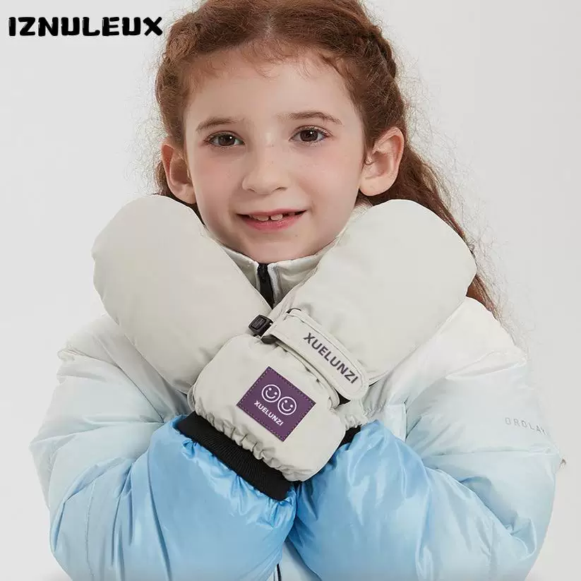 Găng tay trượt tuyết cho trẻ em mùa đông, lót lông cừu và dày dặn, dễ thương và ấm áp, thích hợp cho cả bé trai và bé gái, không thấm nước khi chơi trên tuyết vào mùa đông.