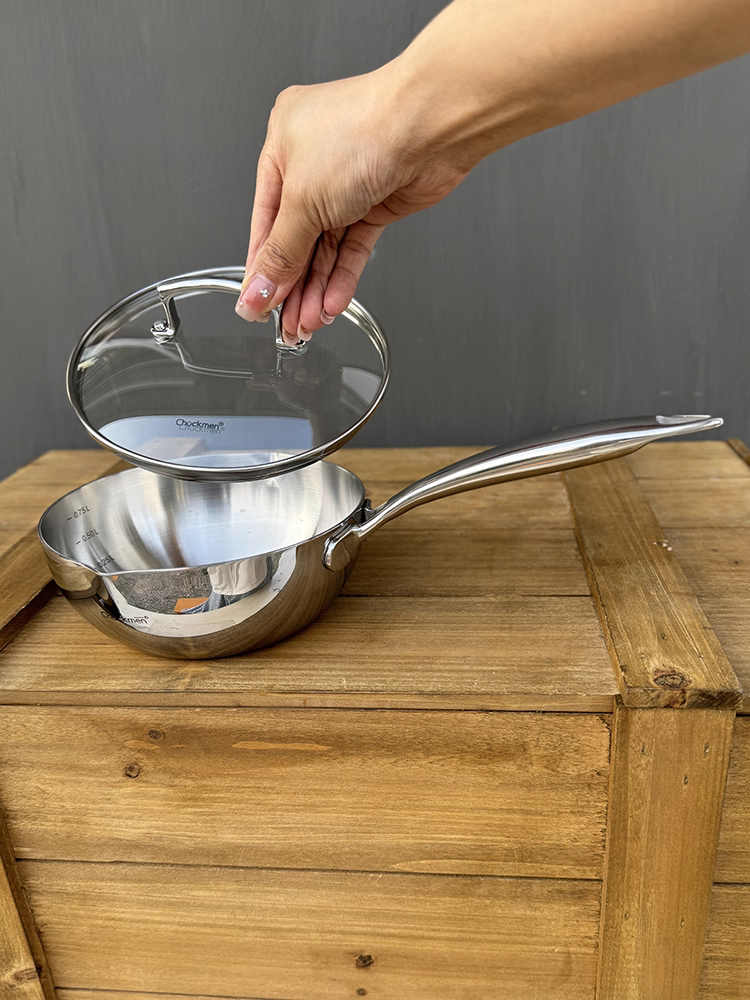 Nồi sữa bằng thép không gỉ 18/10 dành cho một người, chảo rán nhỏ một tay cầm, chảo Yukihira không tráng phủ, chảo đa năng để chiên, nấu ăn và luộc, 16cm