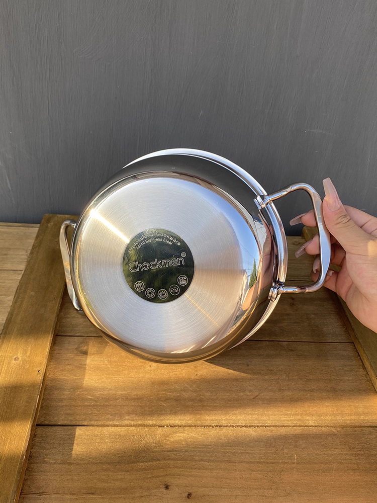 Nồi sữa hai tay cầm bằng thép không gỉ 18/10 siêu tiện dụng, nồi đa năng dùng để chiên, nấu ăn và nồi súp nhỏ dành cho một người, thích hợp để nấu mì, 18cm.