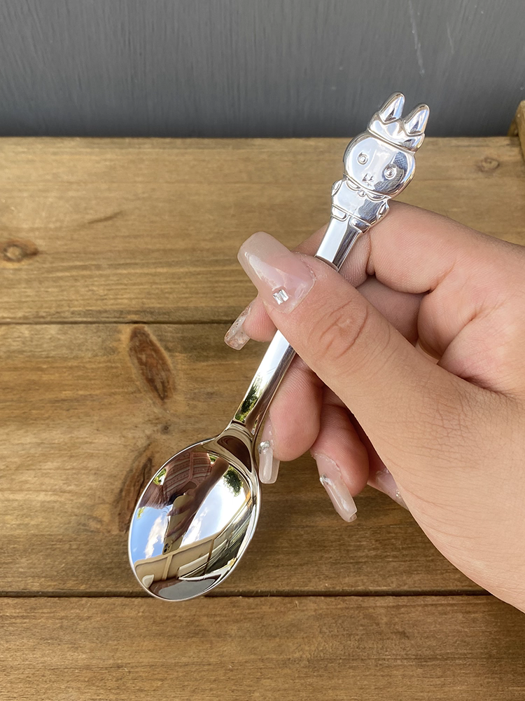 Bộ thìa dĩa ăn dặm trẻ em bằng thép không gỉ 18/10, chất liệu 304, họa tiết hoạt hình dễ thương, gồm thìa và dĩa ăn mì