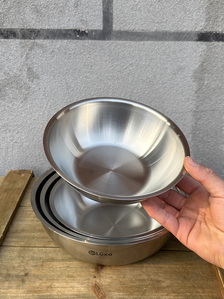 Chậu rửa chén bằng thép không gỉ Deluxe Denas 18/10, chậu hấp thịt, chậu nấu ăn, chậu đa năng tinh tế 16-32cm, miễn phí vận chuyển