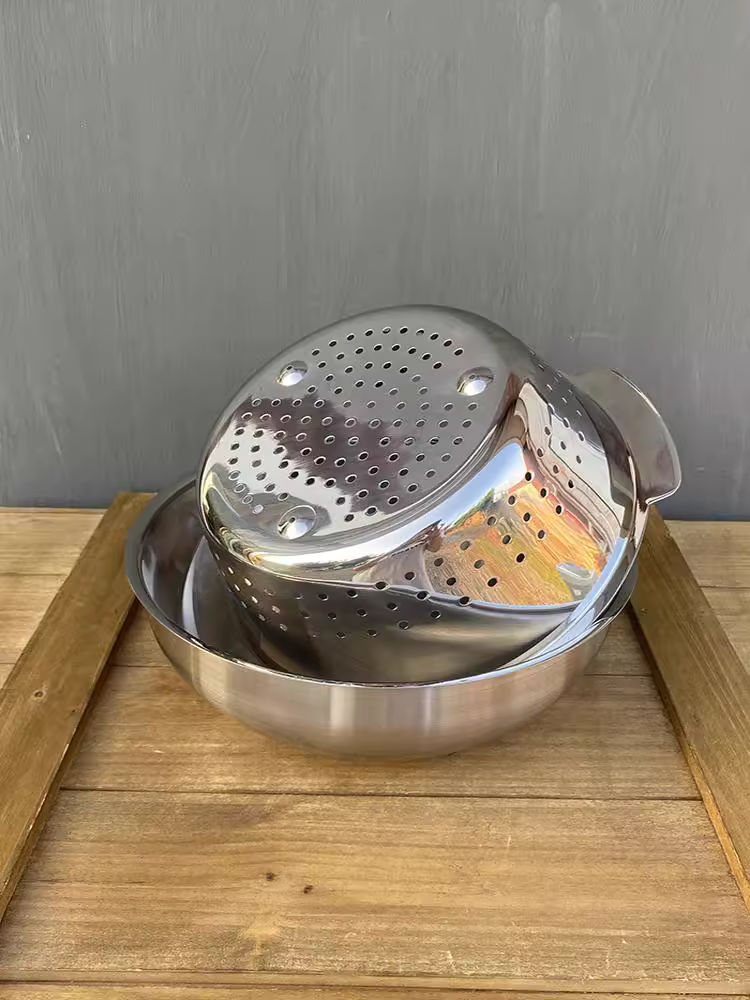 Chủ cửa hàng khuyên dùng rổ thoát nước bằng thép không gỉ 304 đánh bóng gương, chậu rửa và thoát nước rau củ, rổ thoát nước trái cây tròn.