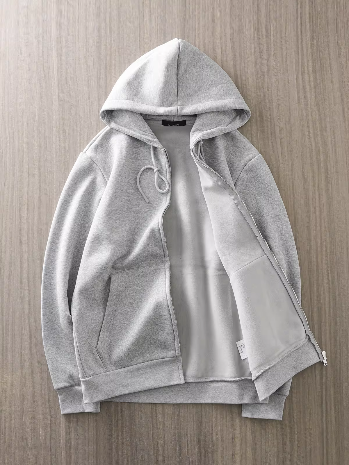 Áo hoodie nỉ dày 460G dành cho nam, áo hoodie giữ ấm lót lông mùa thu đông, áo khoác cardigan màu xám có khóa kéo.