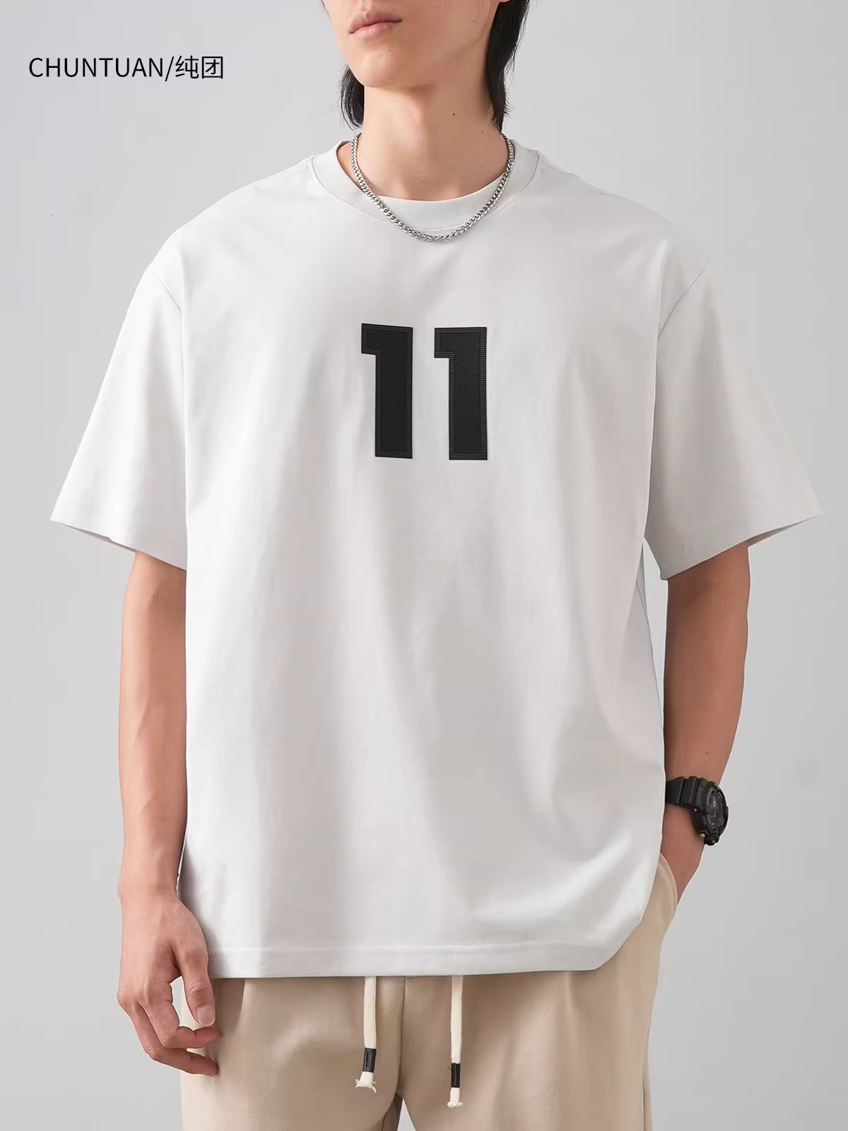 Áo thun nam chất liệu cotton lụa đá mát lạnh, kiểu dáng mới mùa hè 2024, in kỹ thuật số thời thượng, tay ngắn, dáng rộng, cổ tròn