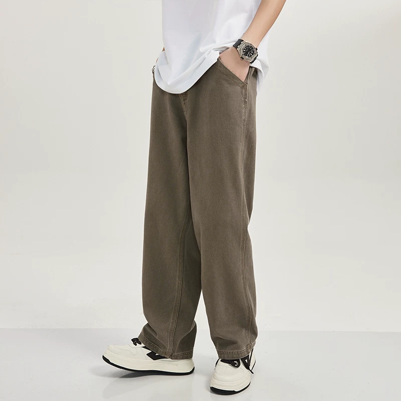 Quần jean cổ điển Nhật Bản dành cho nam, quần ống rộng ống thẳng, quần cotton nguyên chất nặng, quần công sở thông thường dành cho mùa hè