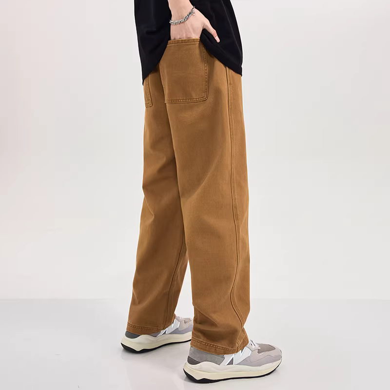 Quần jean retro Nhật Bản dành cho nam, dáng rộng ống thẳng kiểu mới 2022, quần bố màu xanh đậm đã giặt, quần ống rộng bằng cotton nguyên chất