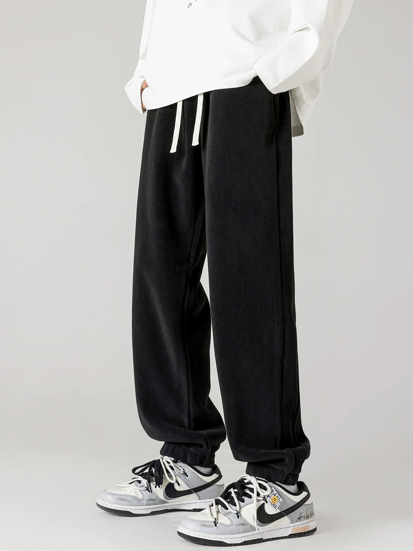 Quần jogger nỉ hai mặt hạng nặng dành cho nam, phong cách Mỹ mùa thu đông, lót lông cừu, dày dặn, quần thể thao thường ngày rộng rãi.