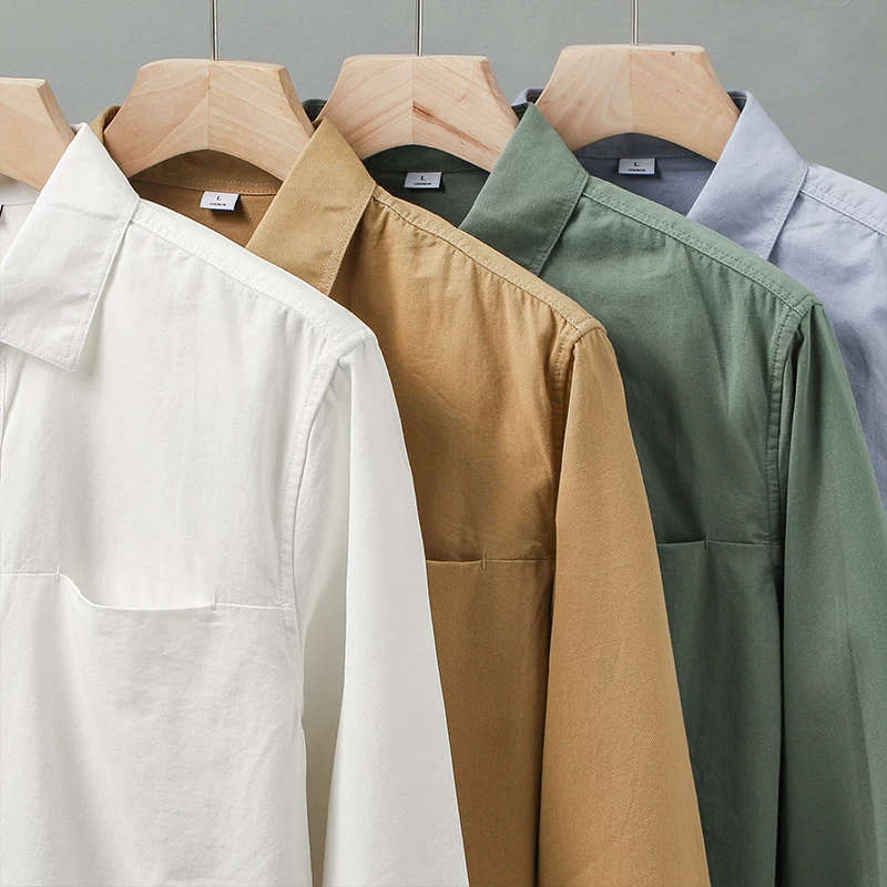 Áo sơ mi nam mùa đông chất liệu cotton nguyên chất, dày dặn, kiểu dáng Mỹ, tay dài, có túi, thiết kế rộng rãi, phong cách cao cấp, kiểu áo khoác có cổ.