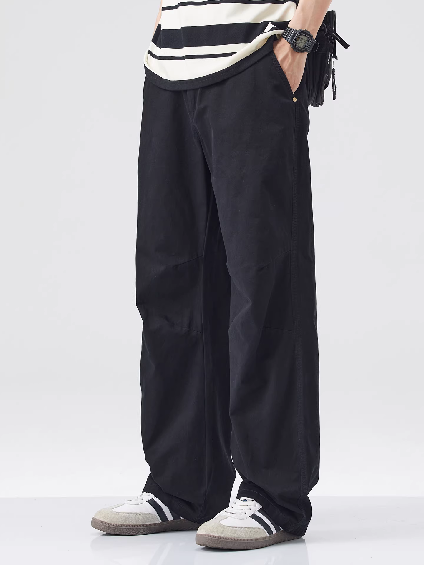 Quần cargo cotton dày dặn dành cho nam, kiểu mới hè 2025, phong cách retro Nhật Bản, dáng rộng ống thẳng, quần casual