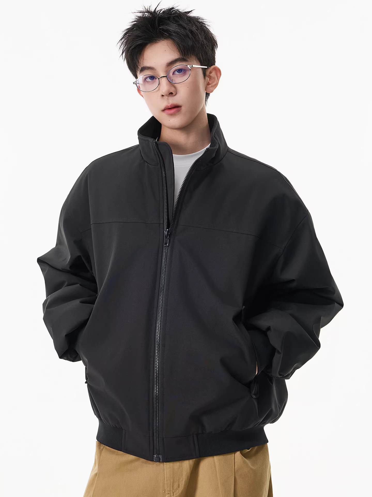 Áo khoác kiểu Mỹ thuần túy dành cho nam, áo khoác mùa đông có đệm bông, áo khoác cotton dày vừa vặn, áo khoác bomber cổ đứng ngắn, trang phục mùa đông.