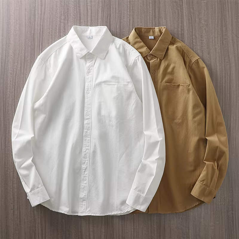 Áo sơ mi dài tay bằng cotton nguyên chất hạng nặng 350G dành cho nam, mùa xuân và mùa thu, áo sơ mi trắng cổ bẻ thông thường cao cấp, áo lót, áo khoác.
