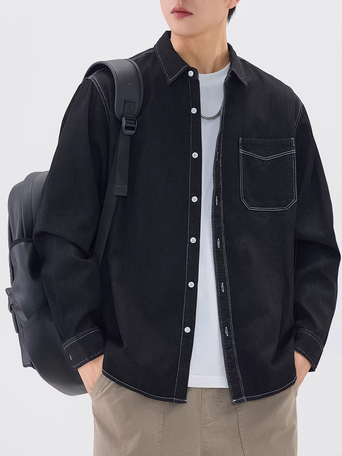 Áo khoác denim dày dặn nam xuân thu 2024 phong cách Mỹ cổ điển chất liệu cotton nguyên chất, áo khoác công sở cá tính dành cho nam